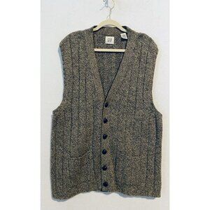 GAP Sweater Vest Mens XL Brown Grandpa Shetland Wool Chunky Ribbed Academia